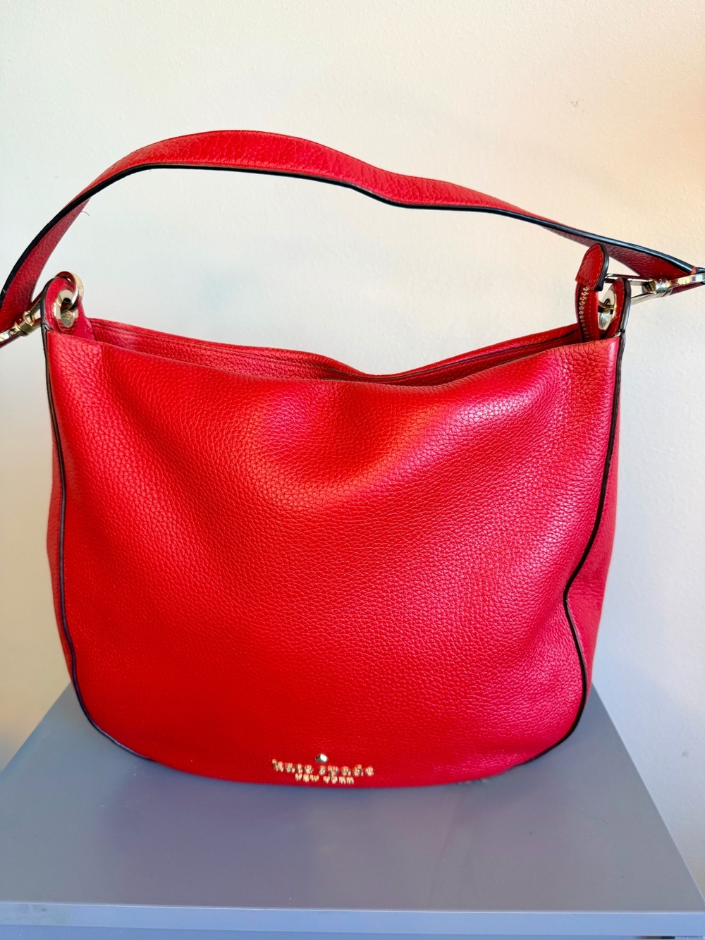Kate Spade Red Pebbled Leather Hobo Shoulder Bag
